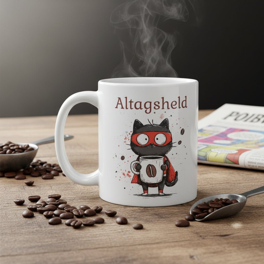 Alltagsheld Katze Geschenk Lustig Kaffee Spruch Katzenliebhaber Humor Alltag Motivation - Tassencat