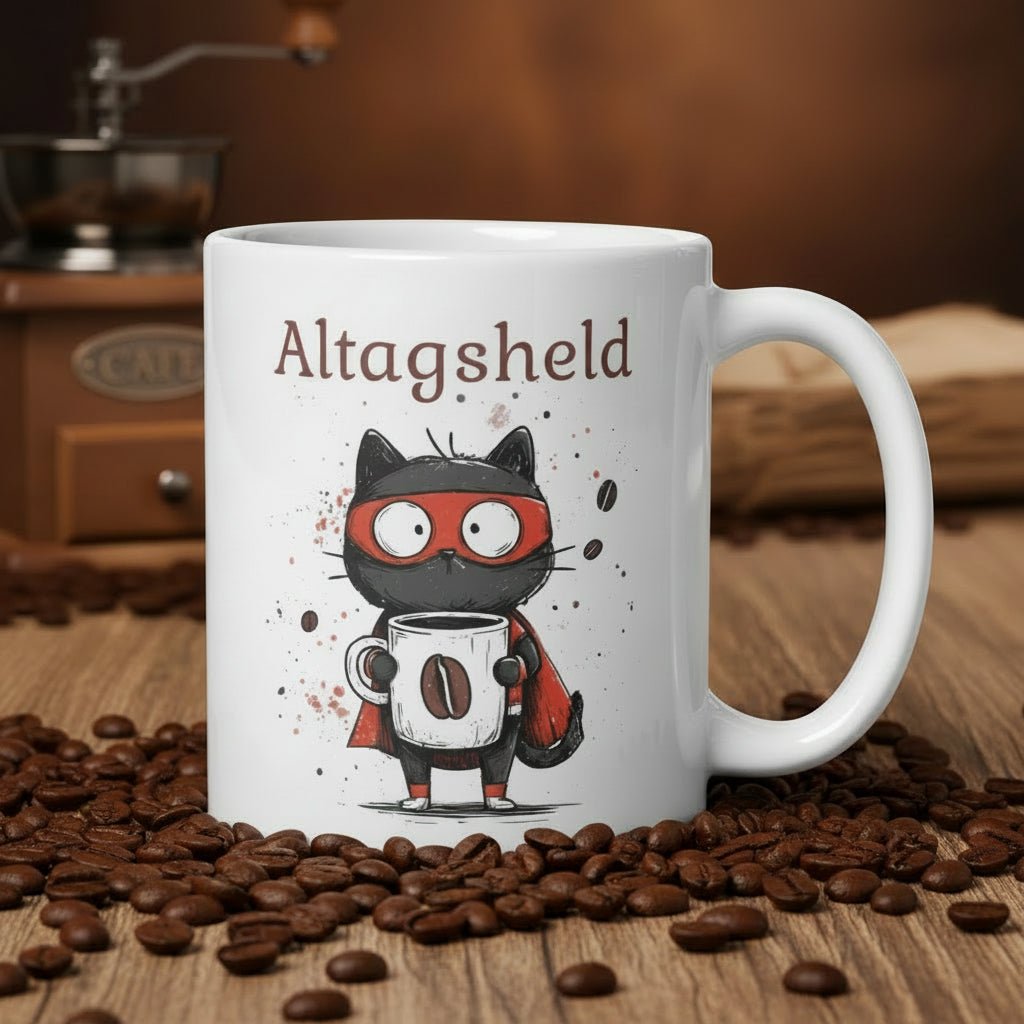 Alltagsheld Katze Geschenk Lustig Kaffee Spruch Katzenliebhaber Humor Alltag Motivation - Tassencat