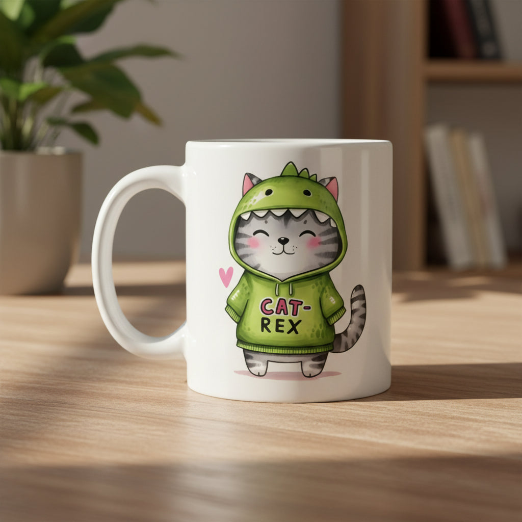 Cat - Rex Tasse – Lustige Katzen Tasse im Dino Look für gute Laune - Tassencat