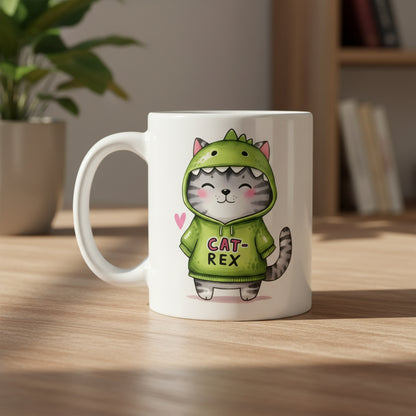 Cat - Rex Tasse – Lustige Katzen Tasse im Dino Look für gute Laune - Tassencat