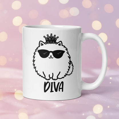 Diva Katze mit Krone und Sonnenbrille – lustiges Motiv für Frauen, Kolleginnen & Katzenfans - Tassencat