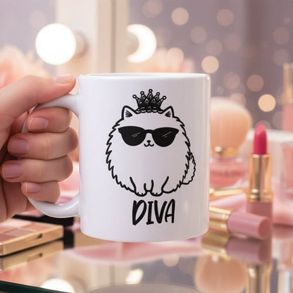 Diva Katze mit Krone und Sonnenbrille – lustiges Motiv für Frauen, Kolleginnen & Katzenfans - Tassencat