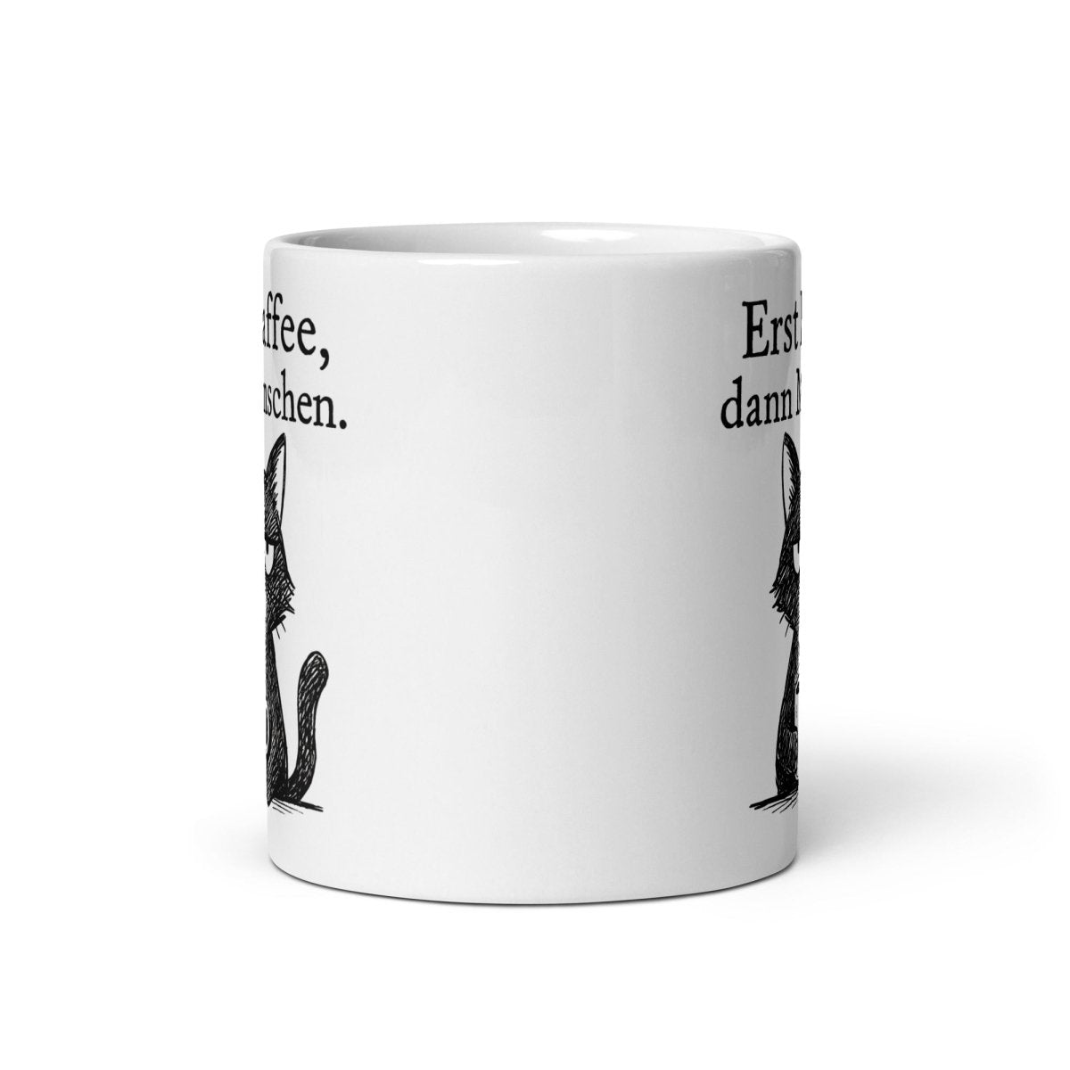 Erst Kaffee dann Menschen – Lustiger Katzen Spruch für Morgenmuffel - Tassencat