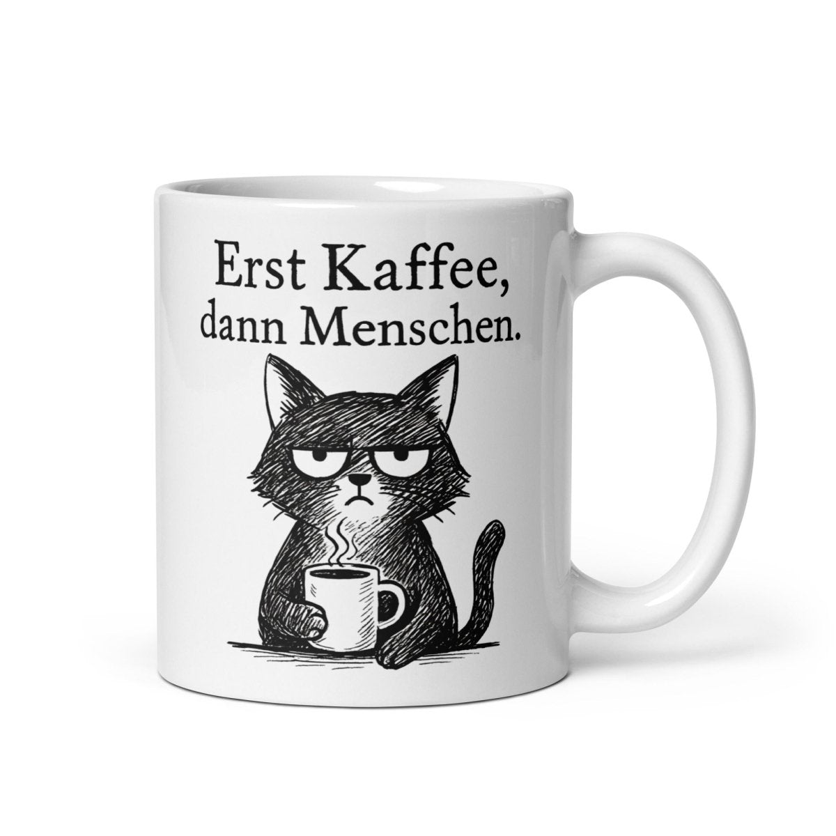 Erst Kaffee dann Menschen – Lustiger Katzen Spruch für Morgenmuffel - Tassencat