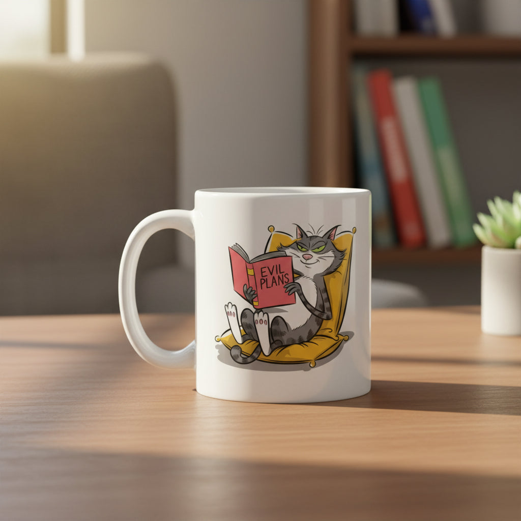 Evil Plans Tasse – Lustige Katzen Tasse mit frechem Motiv für Genießer - Tassencat