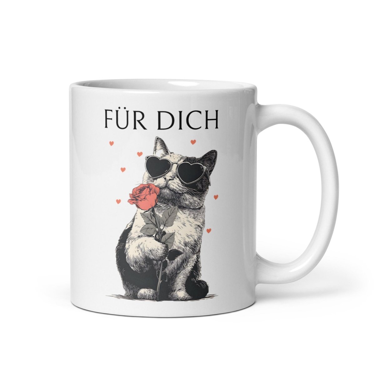 Für dich – süße Katze mit Herzbrille und Rose, romantisches Motiv als Geschenk für Partner, Freundin, Freund & Lieblingsmensch - Tassencat