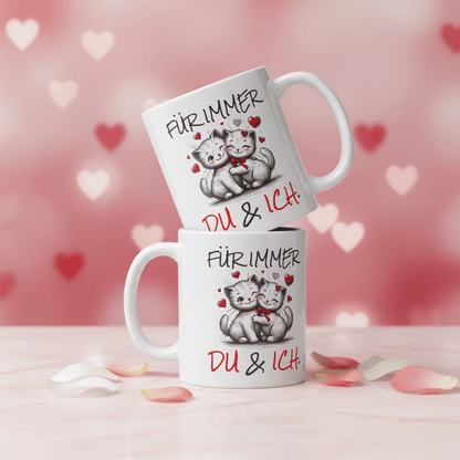 Für immer du & ich – süße Katzen mit Herzen, romantische Geschenkidee für Paare & Lieblingsmenschen - Tassencat