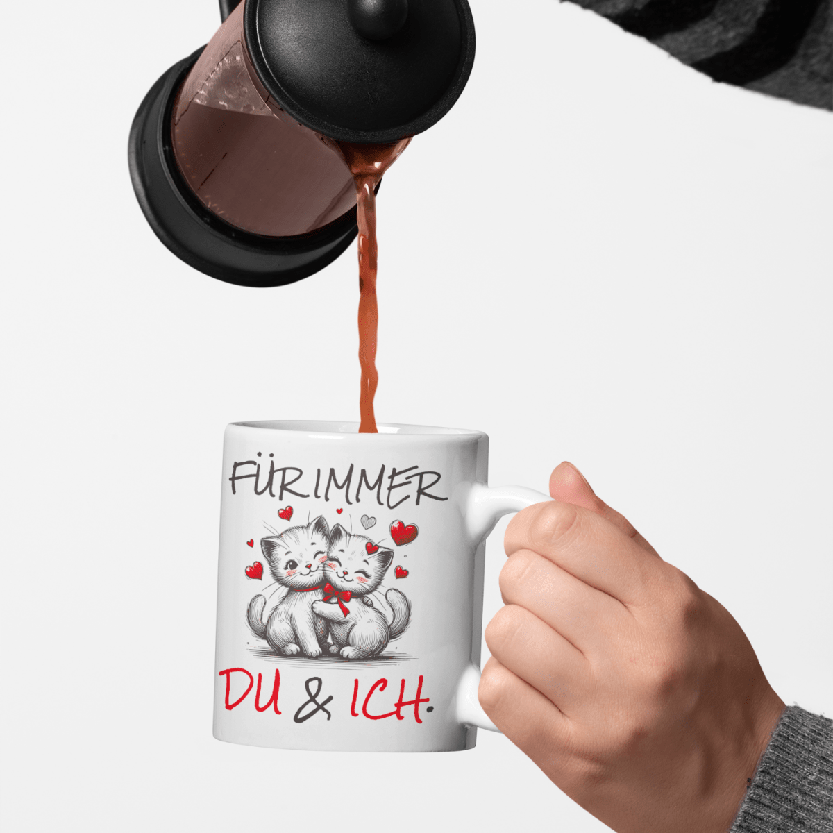 Für immer du & ich – süße Katzen mit Herzen, romantische Geschenkidee für Paare & Lieblingsmenschen - Tassencat