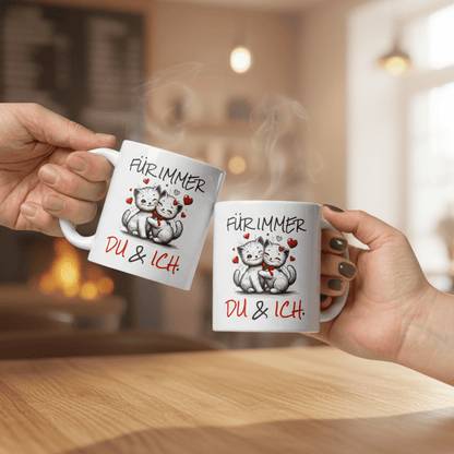 Für immer du & ich – süße Katzen mit Herzen, romantische Geschenkidee für Paare & Lieblingsmenschen - Tassencat