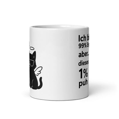 Ich bin 99% Engel aber 1% puh – Lustige Katze mit Spruch Geschenkidee für Humor Fans - Tassencat