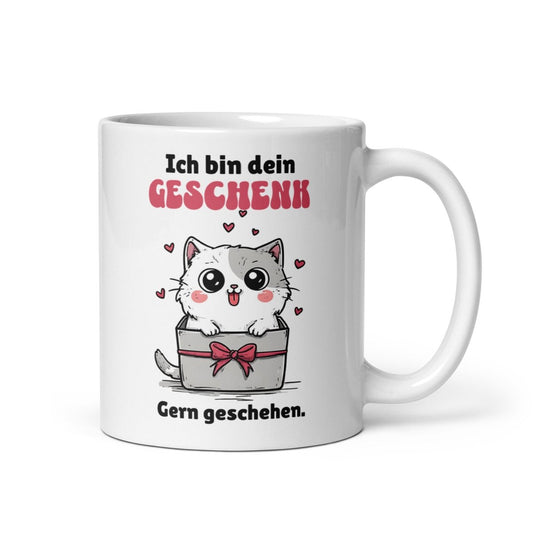 Ich bin dein Geschenk gern geschehen – süße Katze in Geschenkbox, lustige Geschenkidee für Partner, Freunde & Lieblingsmenschen - Tassencat