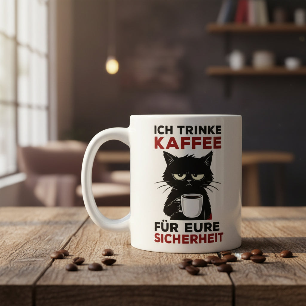 Ich trinke Kaffee für eure Sicherheit – Lustige Katze Spruch fürs Büro - Tassencat