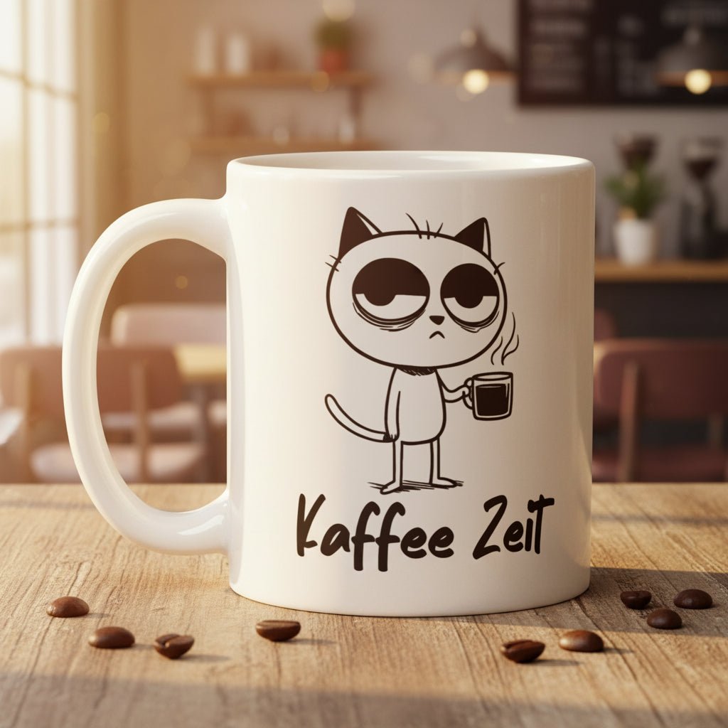 Kaffee Zeit Katze Lustig Geschenk Kaffee Humor Katzenliebhaber Morgenmuffel - Tassencat