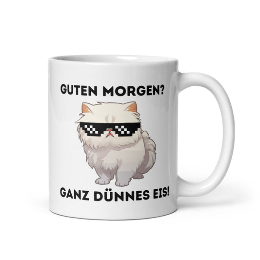 Katzen Tasse Lustig – Guten Morgen? Ganz Dünnes Eis! – Witzige Geschenkidee für Morgenmuffel, Büro & Katzenliebhaber - Tassencat