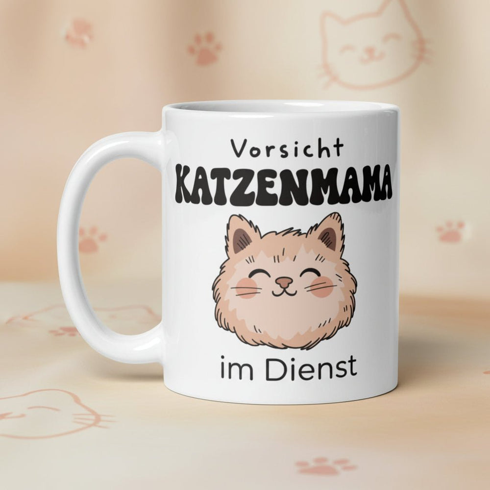 Katzenmama Tasse „Vorsicht Katzenmama im Dienst“ – Lustiges Geschenk für Katzenliebhaber - Tassencat