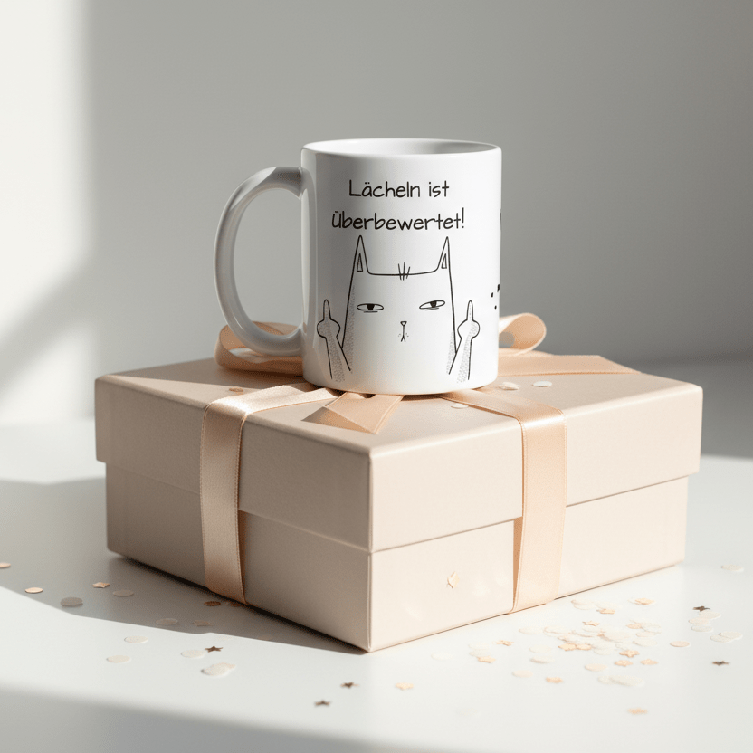 Lächeln ist überbewertet – freches Katzen Statement | Sarkasmus Geschenk für Büro & Alltag - Tassencat