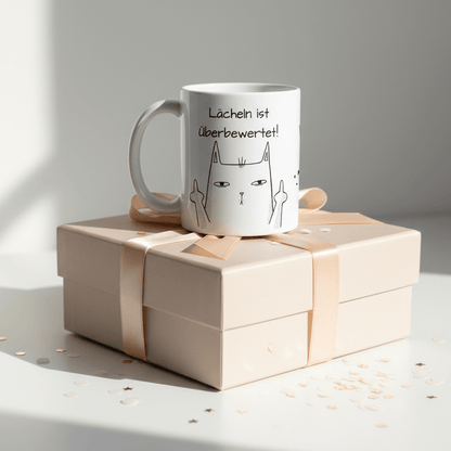 Lächeln ist überbewertet – freches Katzen Statement | Sarkasmus Geschenk für Büro & Alltag - Tassencat
