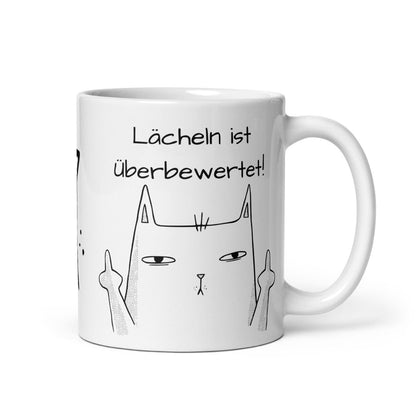 Lächeln ist überbewertet – freches Katzen Statement | Sarkasmus Geschenk für Büro & Alltag - Tassencat