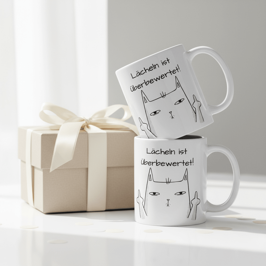 Lächeln ist überbewertet – freches Katzen Statement | Sarkasmus Geschenk für Büro & Alltag - Tassencat