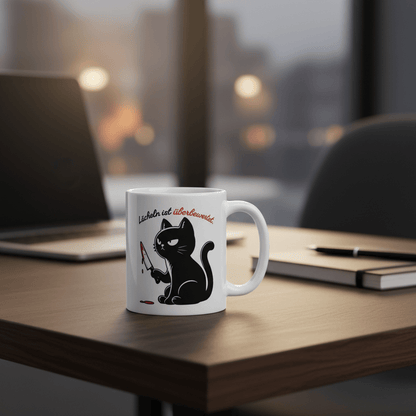 Lächeln ist überbewertet – schwarze Grumpy Katze mit Messer – schwarzer Humor Geschenk für Sarkasmus Fans - Tassencat