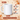 Weiße Keramiktasse: 325 ml, 9,6 cm hoch und 8,2 cm Durchmesser; spülmaschinen- und mikrowellengeeignet.