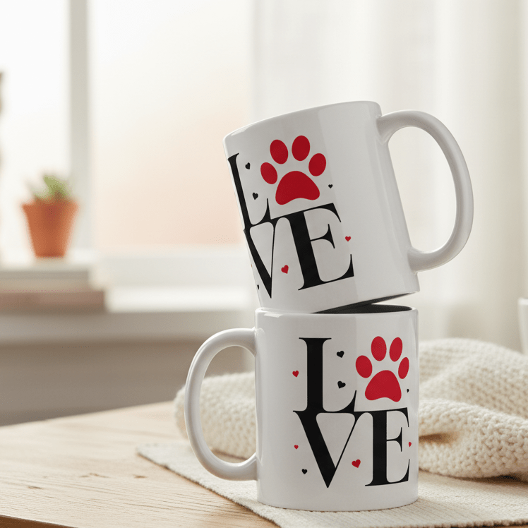 LOVE Pfote – stylisches Tierliebe Motiv mit rotem Pfotenabdruck, Geschenk für Hunde - & Katzenliebhaber - Tassencat
