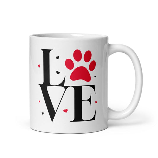 LOVE Pfote – stylisches Tierliebe Motiv mit rotem Pfotenabdruck, Geschenk für Hunde - & Katzenliebhaber - Tassencat
