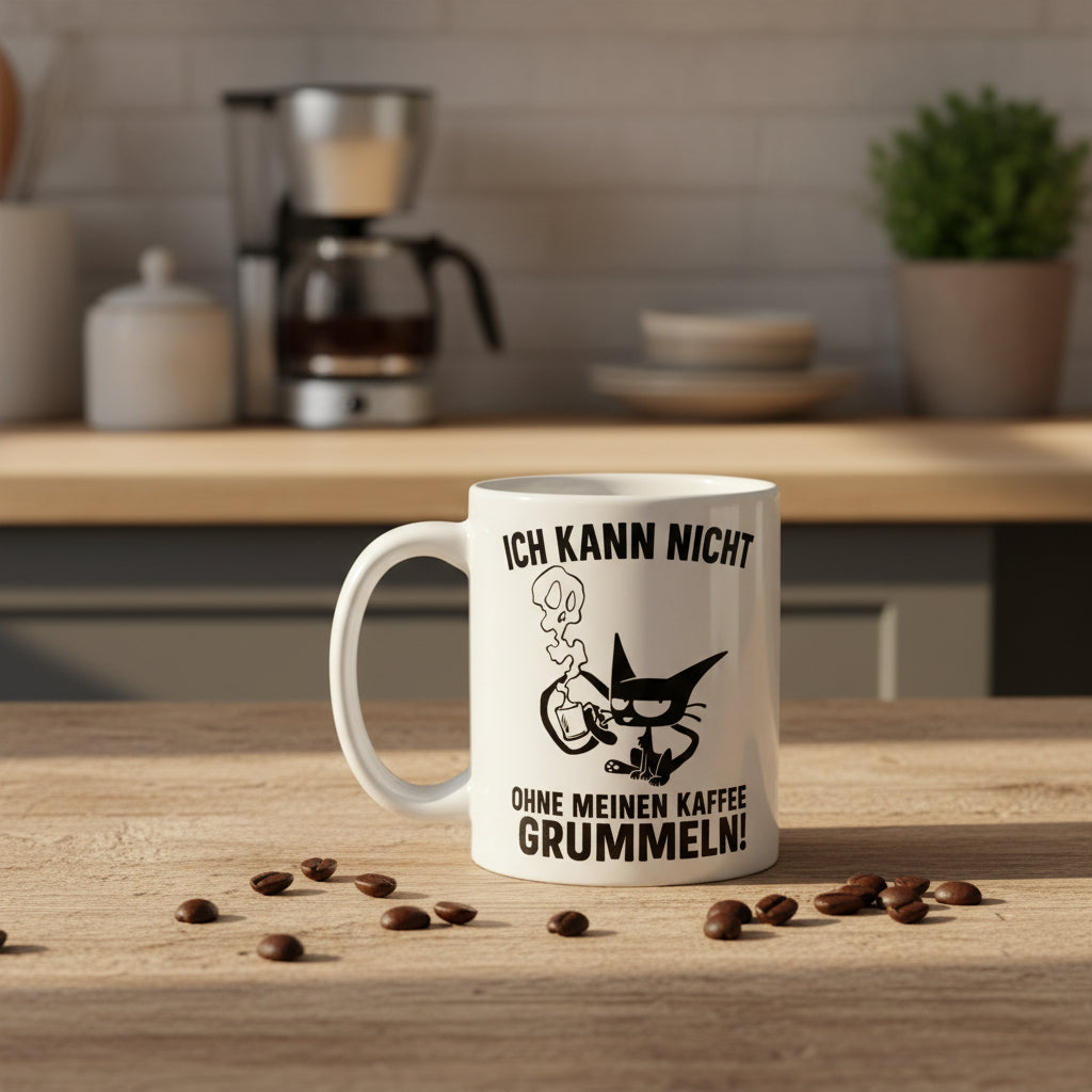 Lustige Kaffee Tasse – Ich kann nicht ohne meinen Kaffee grummeln – Perfekt für Morgenmuffel - Tassencat