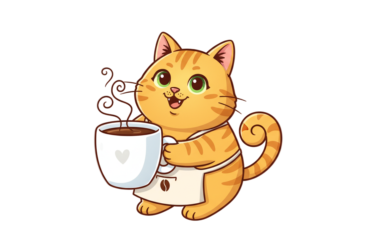 lustige katze mit tranperenten hintergrund die eine tasse hält