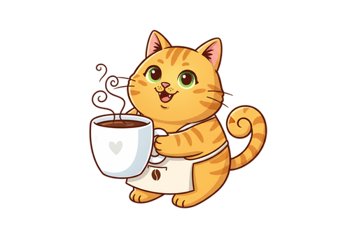 lustige katze mit tranperenten hintergrund die eine tasse hält