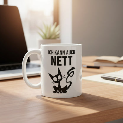 Lustige Katze Tasse – Ich kann auch nett – Humorvoll für Büro & Alltag - Tassencat