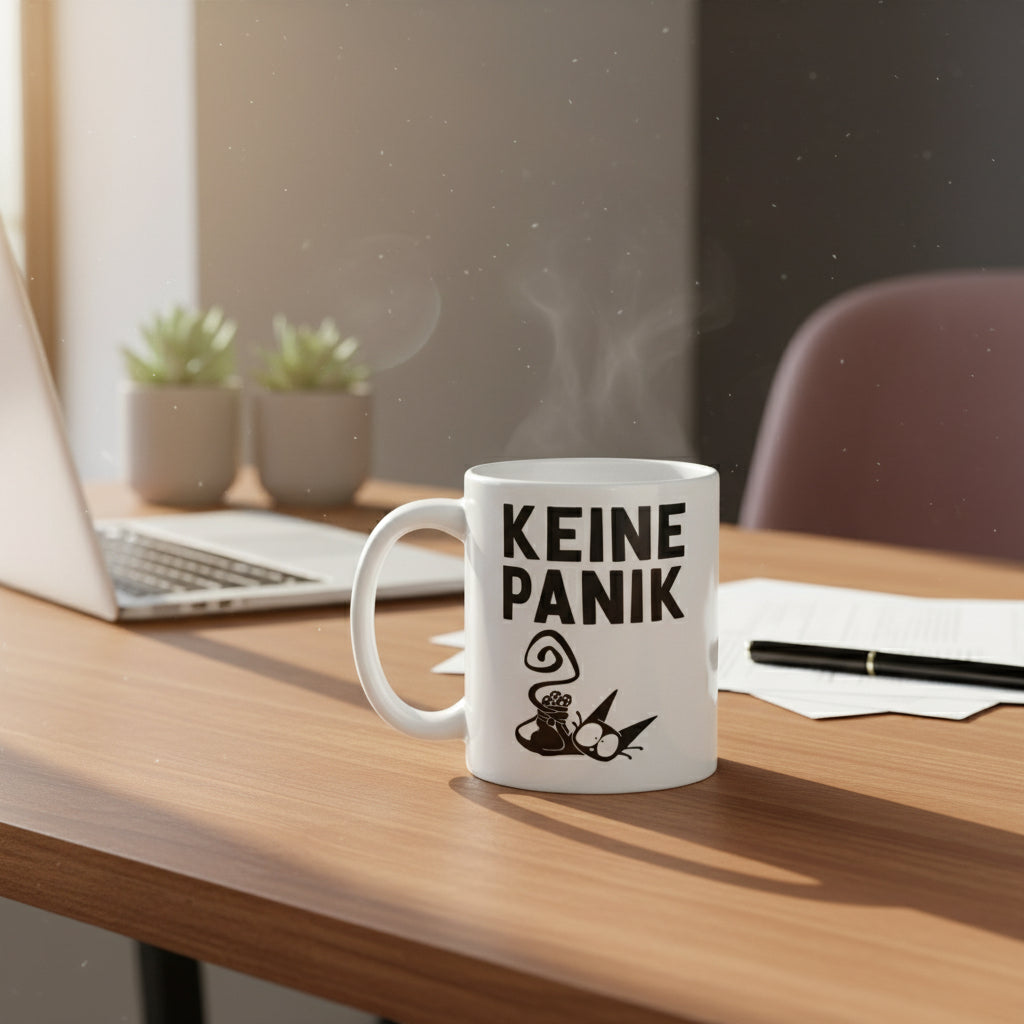 Lustige Katze Tasse – Keine Panik – Humorvoller Start in den Tag - Tassencat