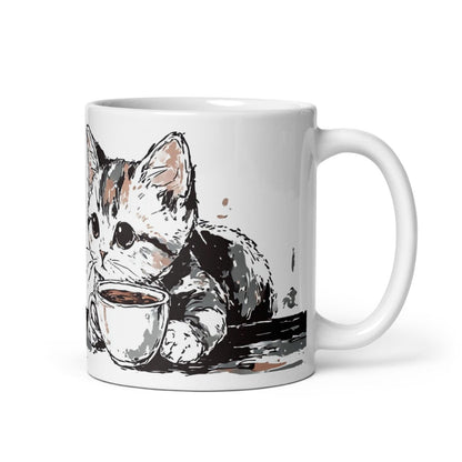 Lustige Katzen Spruch Tasse – Erst Kaffee Dann Miau Design Geschenk für Katzenliebhaber Humor Kaffee Motivation - Tassencat