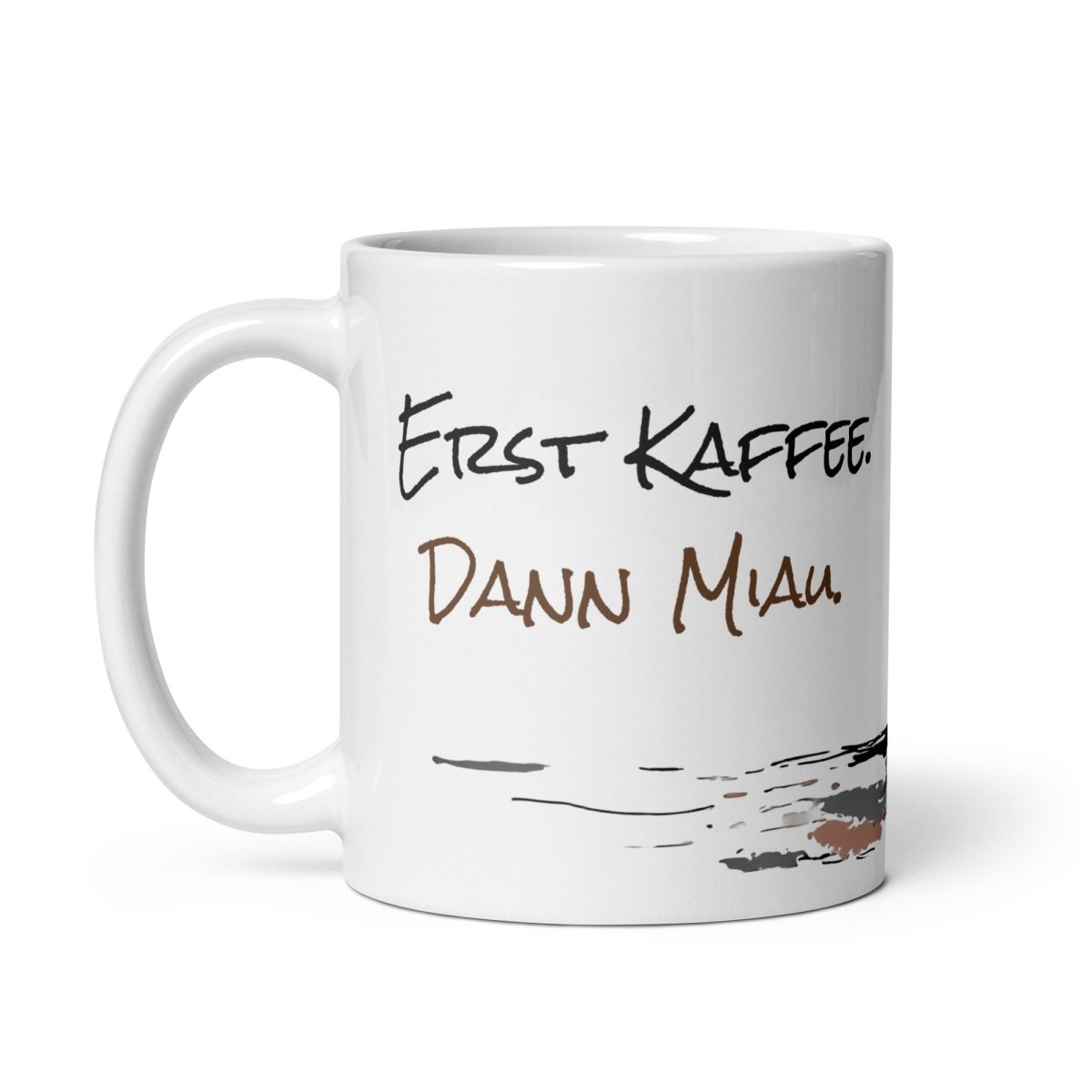 Lustige Katzen Spruch Tasse – Erst Kaffee Dann Miau Design Geschenk für Katzenliebhaber Humor Kaffee Motivation - Tassencat