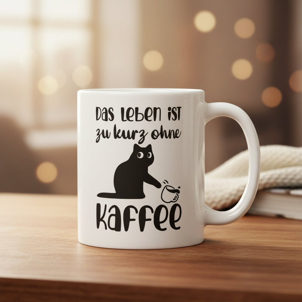 Lustige Katzen Tasse – „Das Leben ist zu kurz ohne Kaffee“ – Geschenkidee für Katzenliebhaber & Kaffeefans - Tassencat