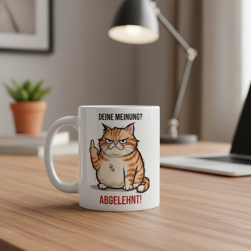 Lustige Katzen Tasse – Deine Meinung? Abgelehnt! – Humorvolles Geschenk für Büro & Katzenfans - Tassencat