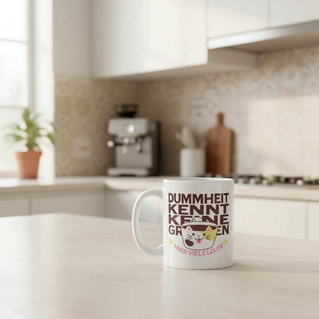 Lustige Katzen - Tasse „Dummheit kennt keine Grenzen – aber viele Leute“ | Humor für deinen Alltag - Tassencat
