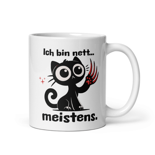 Lustige Katzen Tasse „Ich bin nett… meistens.“ – Humor Geschenkidee für Katzenliebhaber & Kollegen - Tassencat