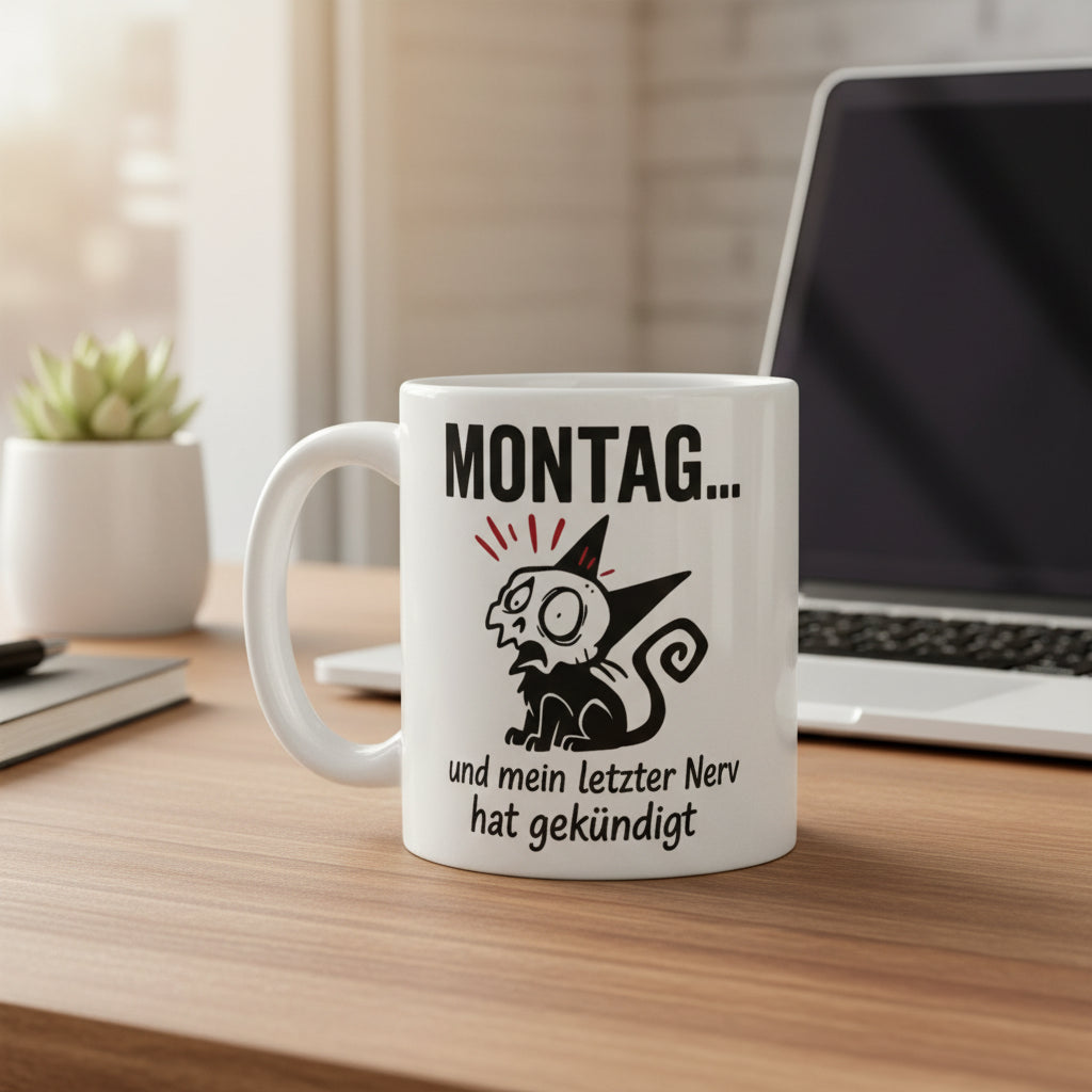 Lustige Montag Tasse – Katze mit Spruch – Perfekt für Büro & Kaffee - Tassencat