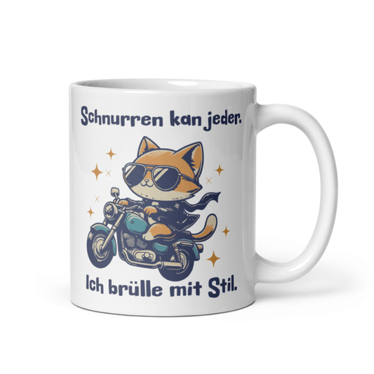 Lustige Tasse Katze Motorrad – „Schnurren kann jeder, ich brülle mit Stil“ – Geschenk für Biker, Katzenfans & Humor - Liebhaber - Tassencat