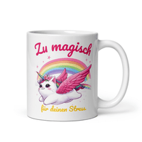 Magische Einhorn Katzen Tasse 🌈 – Zu magisch für Stress | Spülmaschinenfest, Mikrowellengeeignet & Zufriedenheitsgarantie - Tassencat