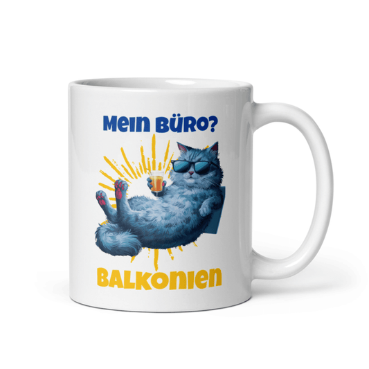 Mein Büro? Balkonien – Lustige Katzen - Tasse für Urlaubsfeeling - Tassencat