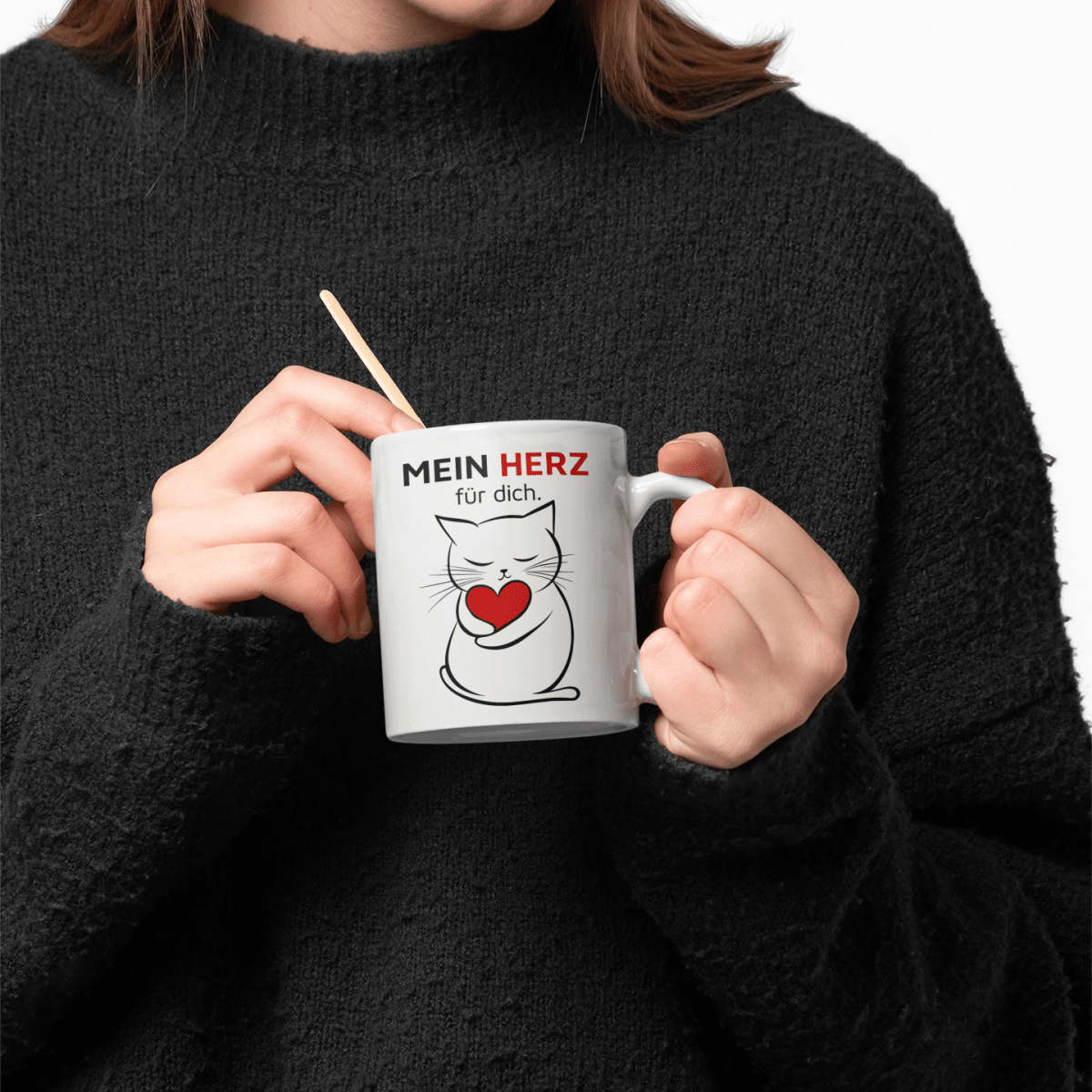 Mein Herz für dich – süßes Katzen Motiv mit rotem Herz, romantische Geschenkidee für Partner, Freundin, Freund & Lieblingsmensch - Tassencat