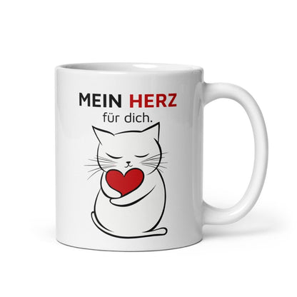 Mein Herz für dich – süßes Katzen Motiv mit rotem Herz, romantische Geschenkidee für Partner, Freundin, Freund & Lieblingsmensch - Tassencat