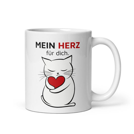 Mein Herz für dich – süßes Katzen Motiv mit rotem Herz, romantische Geschenkidee für Partner, Freundin, Freund & Lieblingsmensch - Tassencat