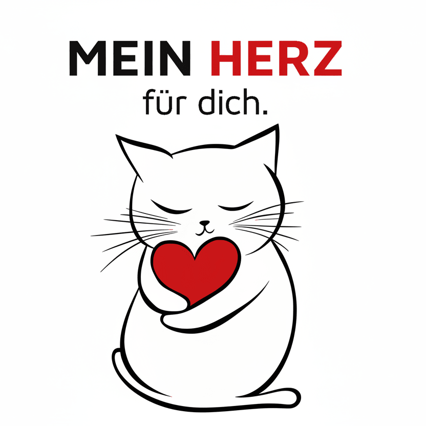 Mein Herz für dich – süßes Katzen Motiv mit rotem Herz, romantische Geschenkidee für Partner, Freundin, Freund & Lieblingsmensch - Tassencat