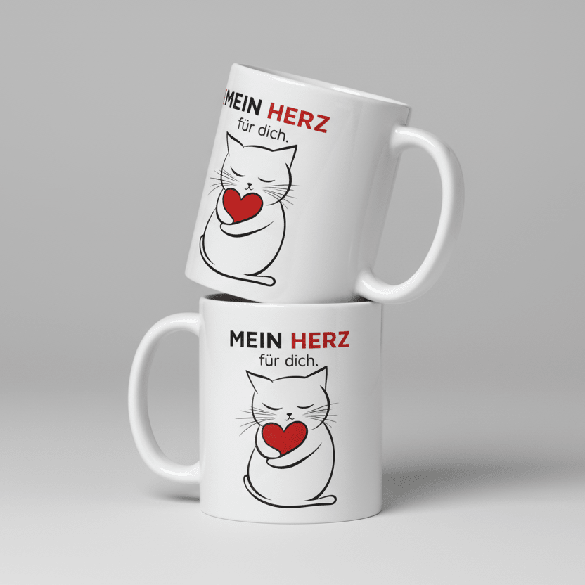 Mein Herz für dich – süßes Katzen Motiv mit rotem Herz, romantische Geschenkidee für Partner, Freundin, Freund & Lieblingsmensch - Tassencat