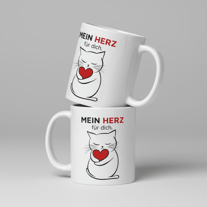Mein Herz für dich – süßes Katzen Motiv mit rotem Herz, romantische Geschenkidee für Partner, Freundin, Freund & Lieblingsmensch - Tassencat
