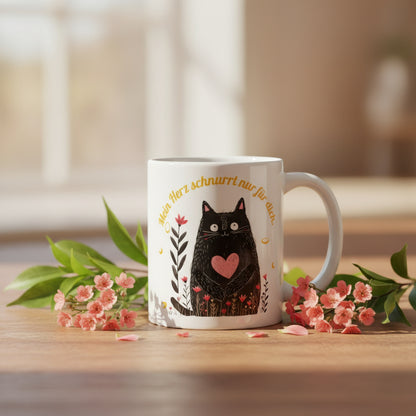 Mein Herz schnurrt nur für dich Tasse – Liebevolle Geschenkidee für Katzenfreunde & Verliebte - Tassencat