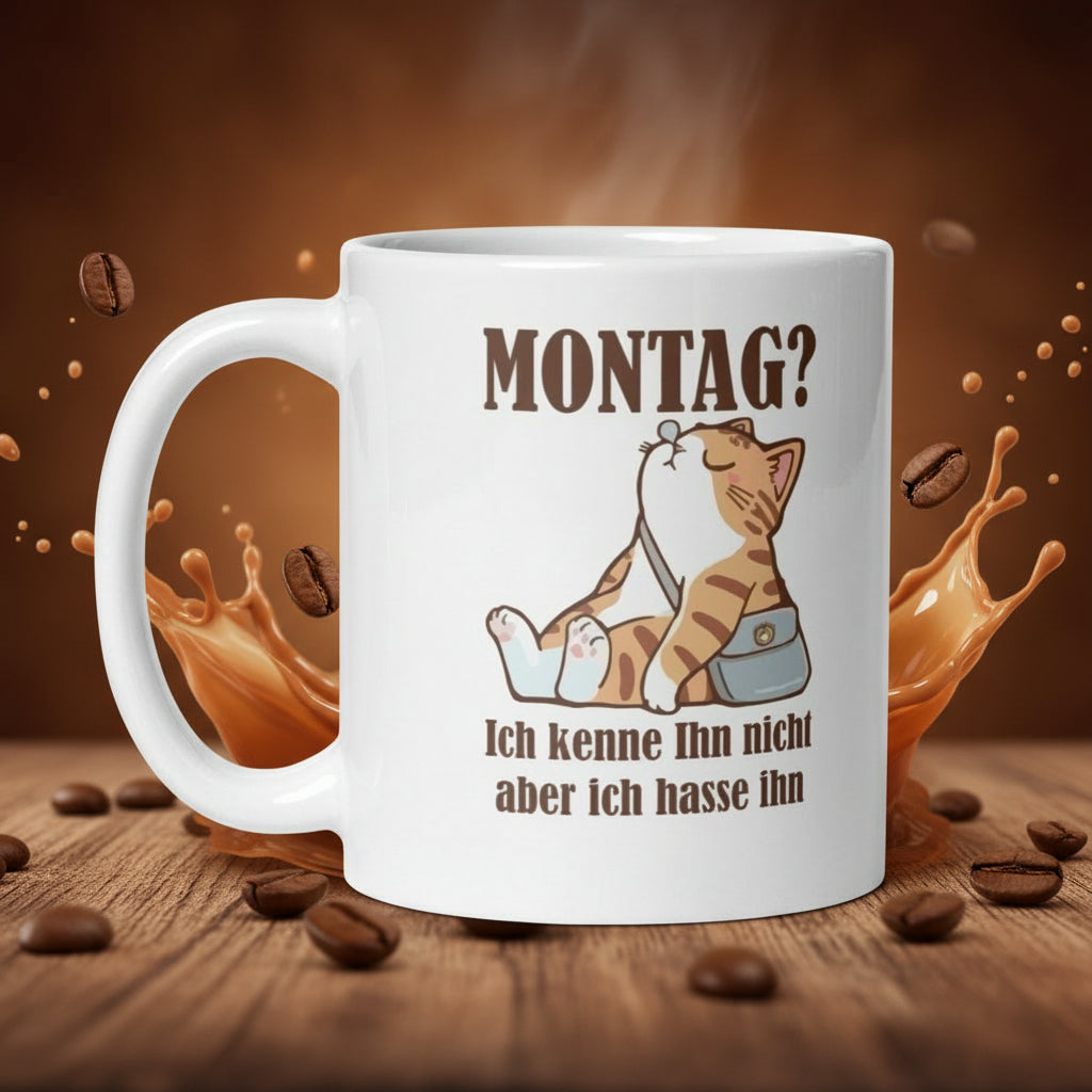 Montag Tasse Katze – Lustige Sprüche Tasse für Morgenmuffel & Kaffeeliebhaber – Geschenkidee mit Humor - Tassencat
